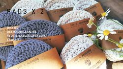 Discos Pad Desmaquillantes Reutilizables Lavables Crochet x2